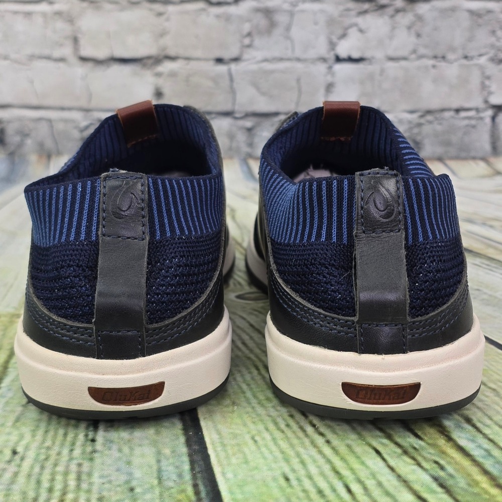 OluKai Makia Ulana Sneakers Mens 10 Navy Blue Leather Mesh Casual Slip On 10361 - Picture 5 of 9